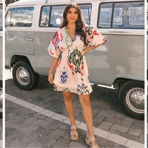 NWOT Natural Print V Neck Mini Dress Size Small